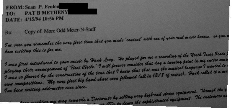 First page of Sean's April 15, 1994 message, subject “Copy of: More Odd Meter-N-Stuff,” cut off at the right edge and bottom of the photo